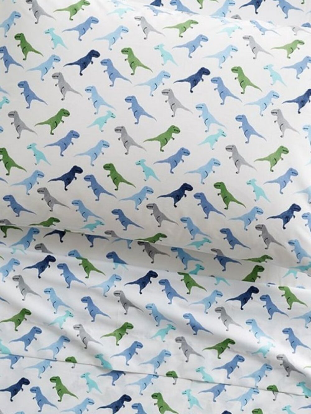 2pc Pottery Barn Kids Warren Dino Organic Cotton Twin Sheet Set Dinosaur blue